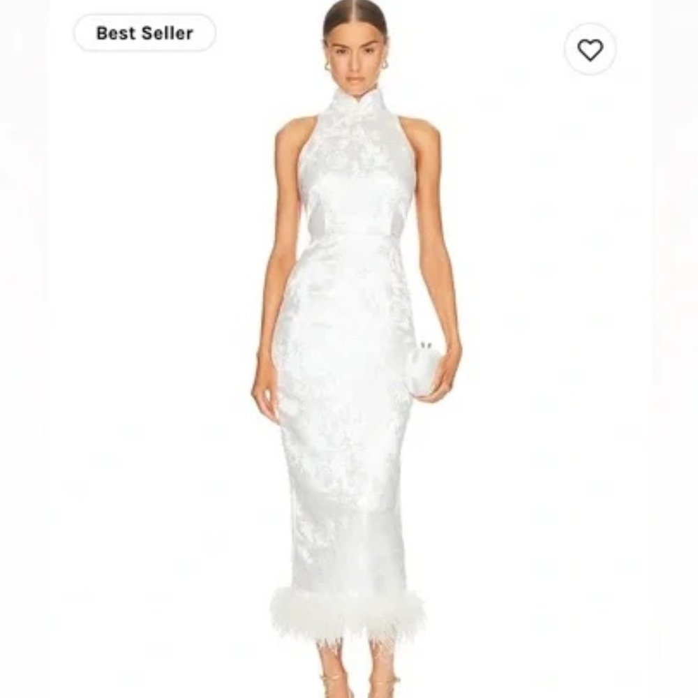 NWT SAU LEE Jillian Floral Jacquard Feather Trim Dress Size 4